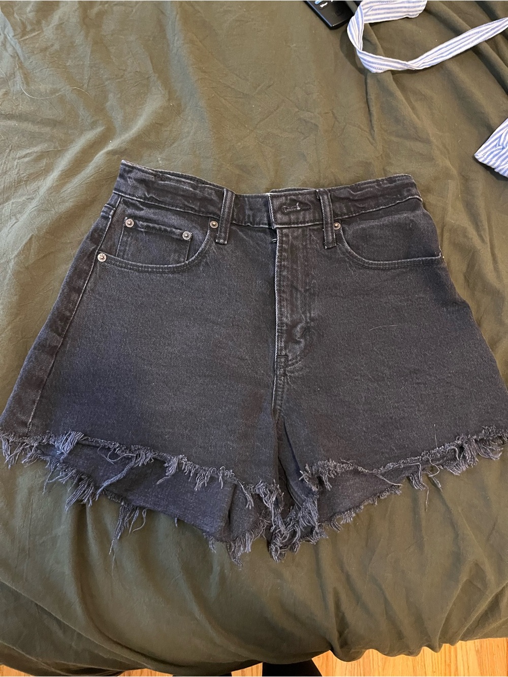 Abercrombie & Fitch Black Distressed Hem Denim Shorts